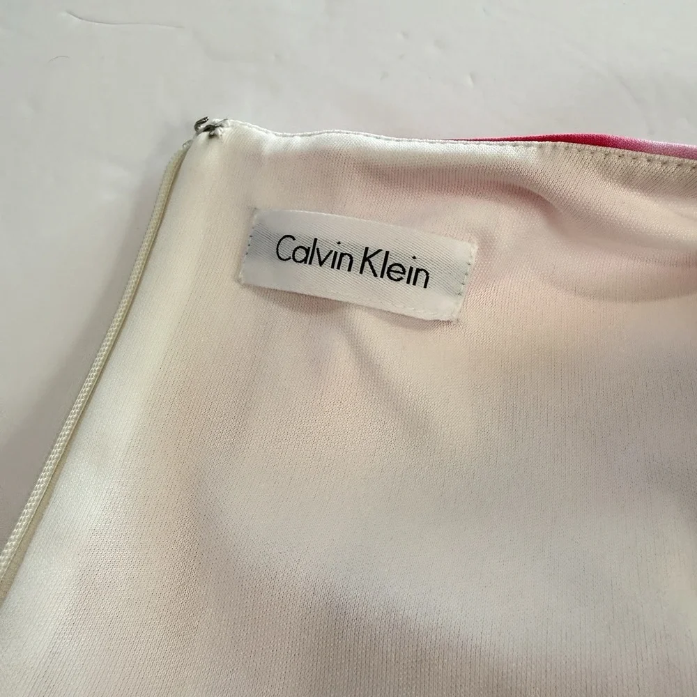 Calvin Klein Pink Tie Dye Floral Scuba Knit‎ Sleeveless Flare Dress Pockets 14